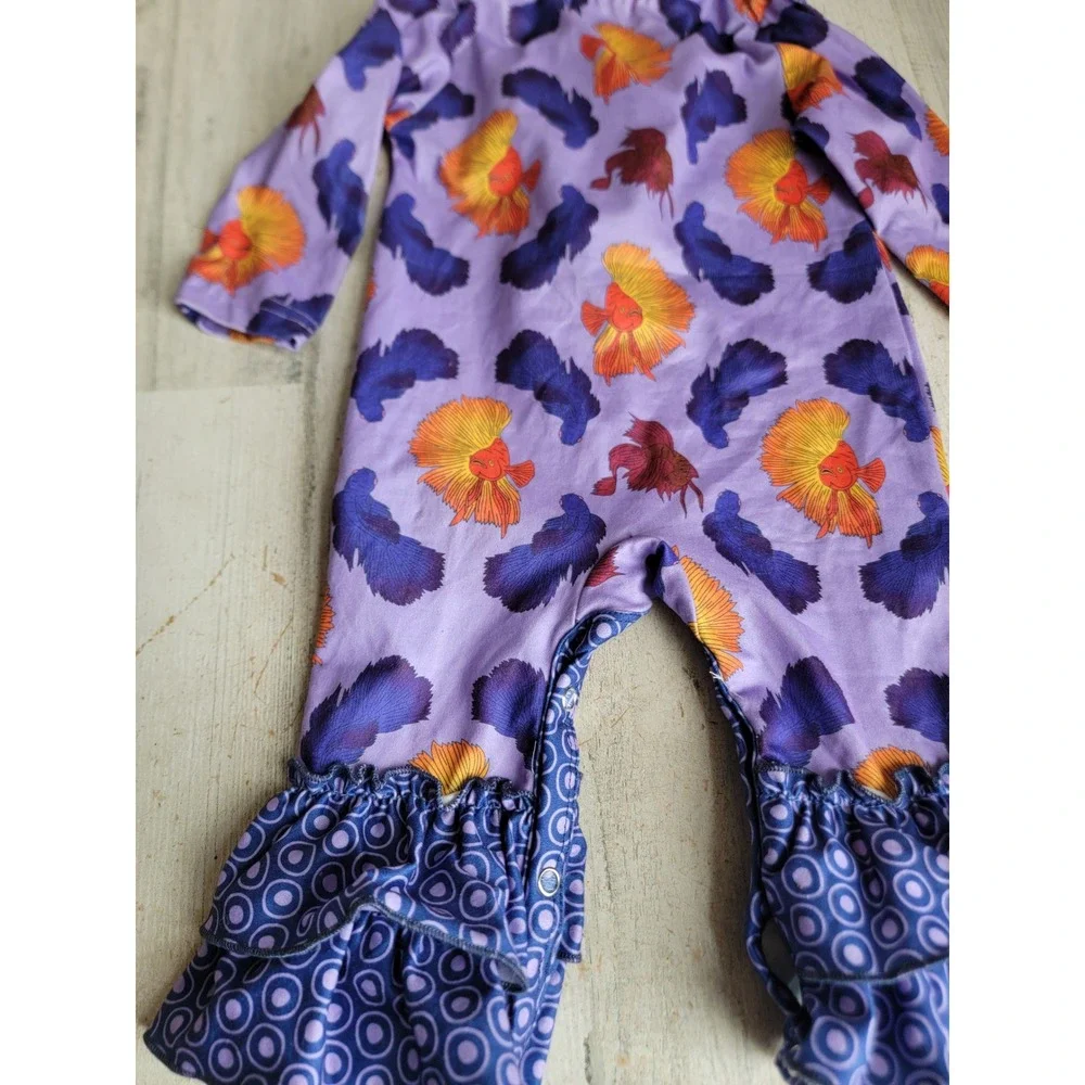 Pete Lucy 3-6 months purple fish romper baby outfit unique apparel